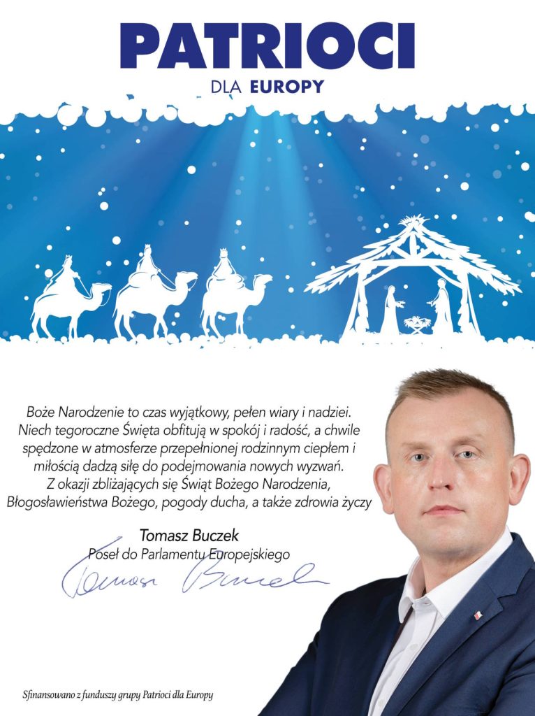Tomasz Buczek, poseł do Parlamentu Europejskiego, składa świąteczne życzenia. 